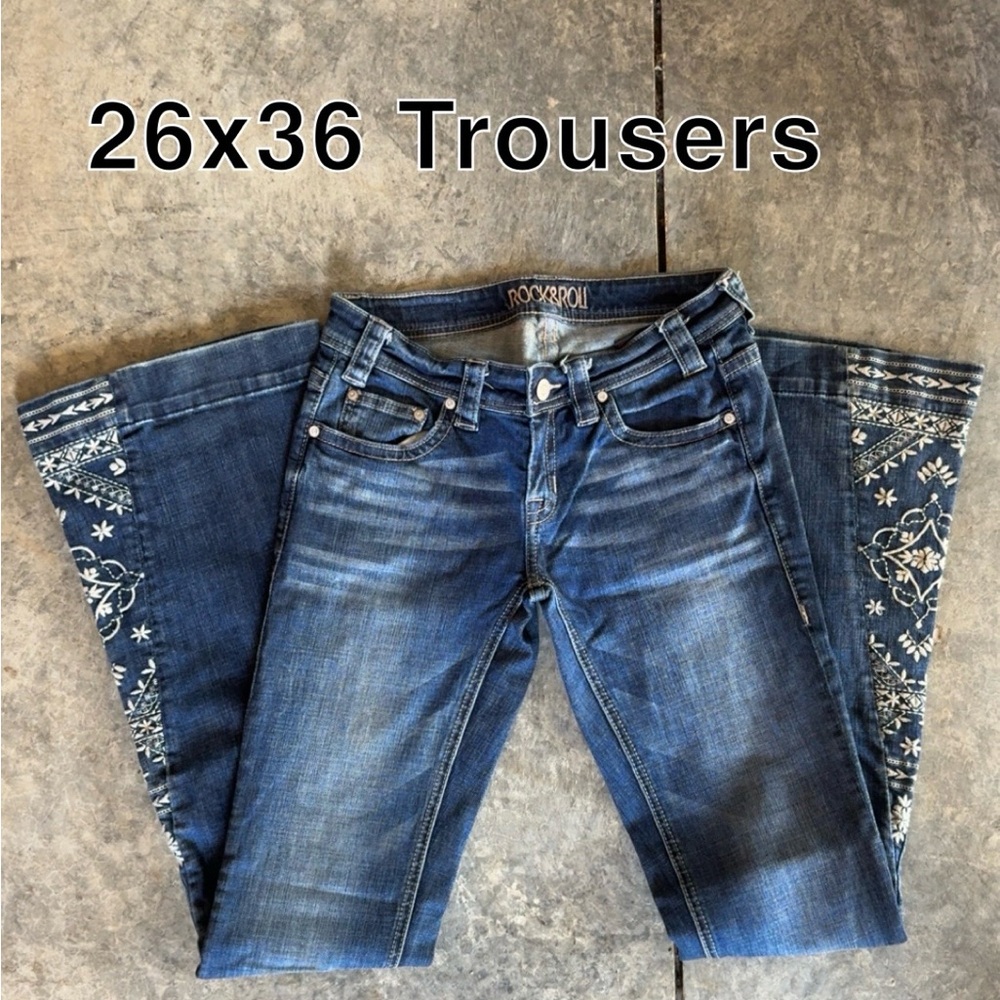 Rock & Roll Cowgirl Embroidered Blue Flare Jeans